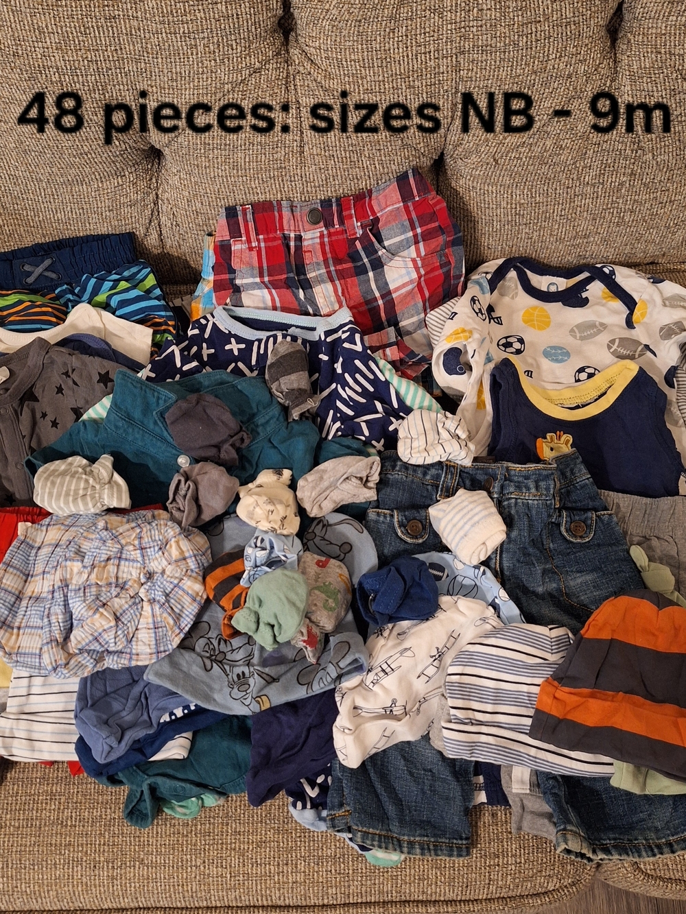 Baby Boy Clothes Huge Lot NB-9m: 48 Pieces - Shirts, Pants, Shorts, Sleepers